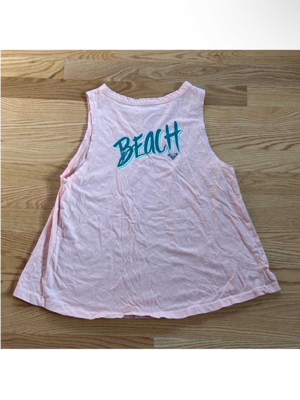 Roxy peach pink tank top blue green beach decal loose fit muscle tanktop small S